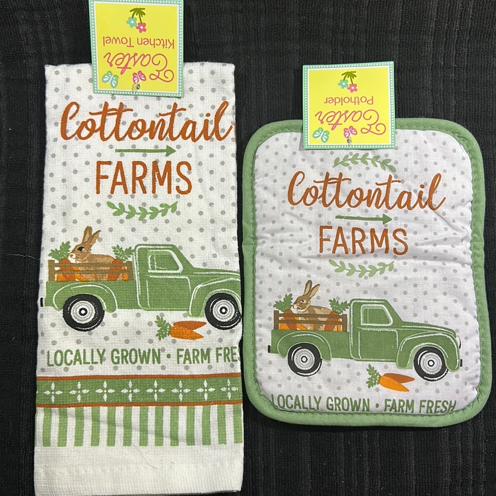 Cottontail Farms Easter kitchen Towel & Potholder Set